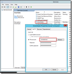 Set Account for SonarQube Service