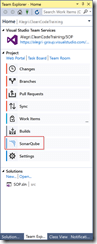 SonarLint Menu in Team Explorer
