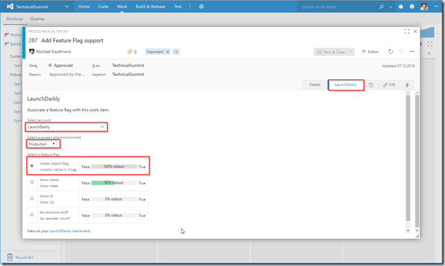 Associate WorkItem with Feature Flag