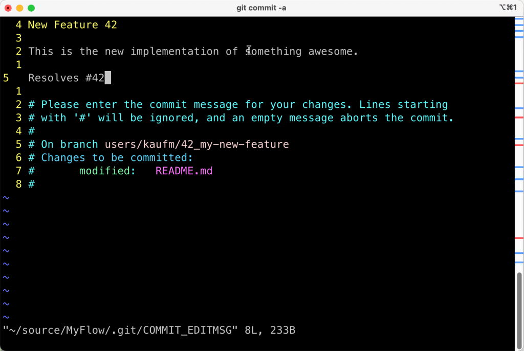 COMMIT_EDITMSG in editor helps to craft good commit messages